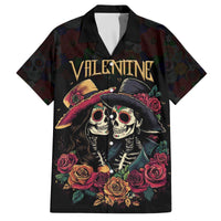 Personalised Sugar Skull Couple Valentine Family Matching Off The Shoulder Long Sleeve Dress and Hawaiian Shirt Roses Romantic Love