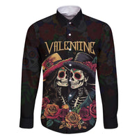 Personalised Sugar Skull Couple Valentine Family Matching Off Shoulder Maxi Dress and Hawaiian Shirt Roses Romantic Love