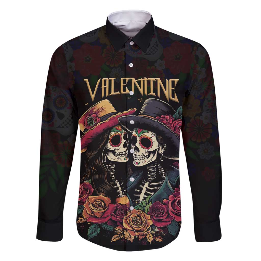 Personalised Sugar Skull Couple Valentine Family Matching Short Sleeve Bodycon Dress and Hawaiian Shirt Roses Romantic Love