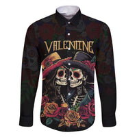 Personalised Sugar Skull Couple Valentine Family Matching Short Sleeve Bodycon Dress and Hawaiian Shirt Roses Romantic Love