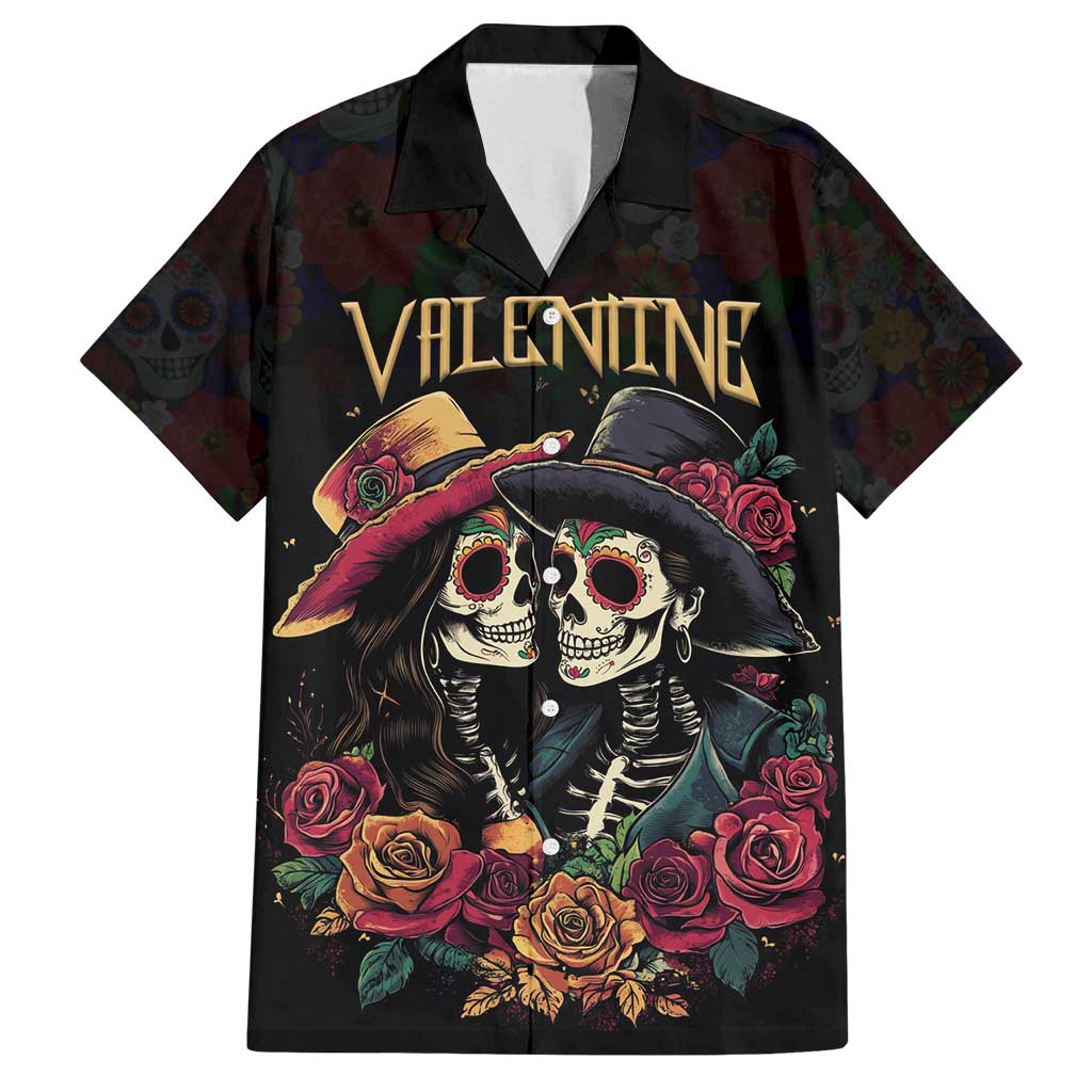 Personalised Sugar Skull Couple Valentine Family Matching Summer Maxi Dress and Hawaiian Shirt Roses Romantic Love