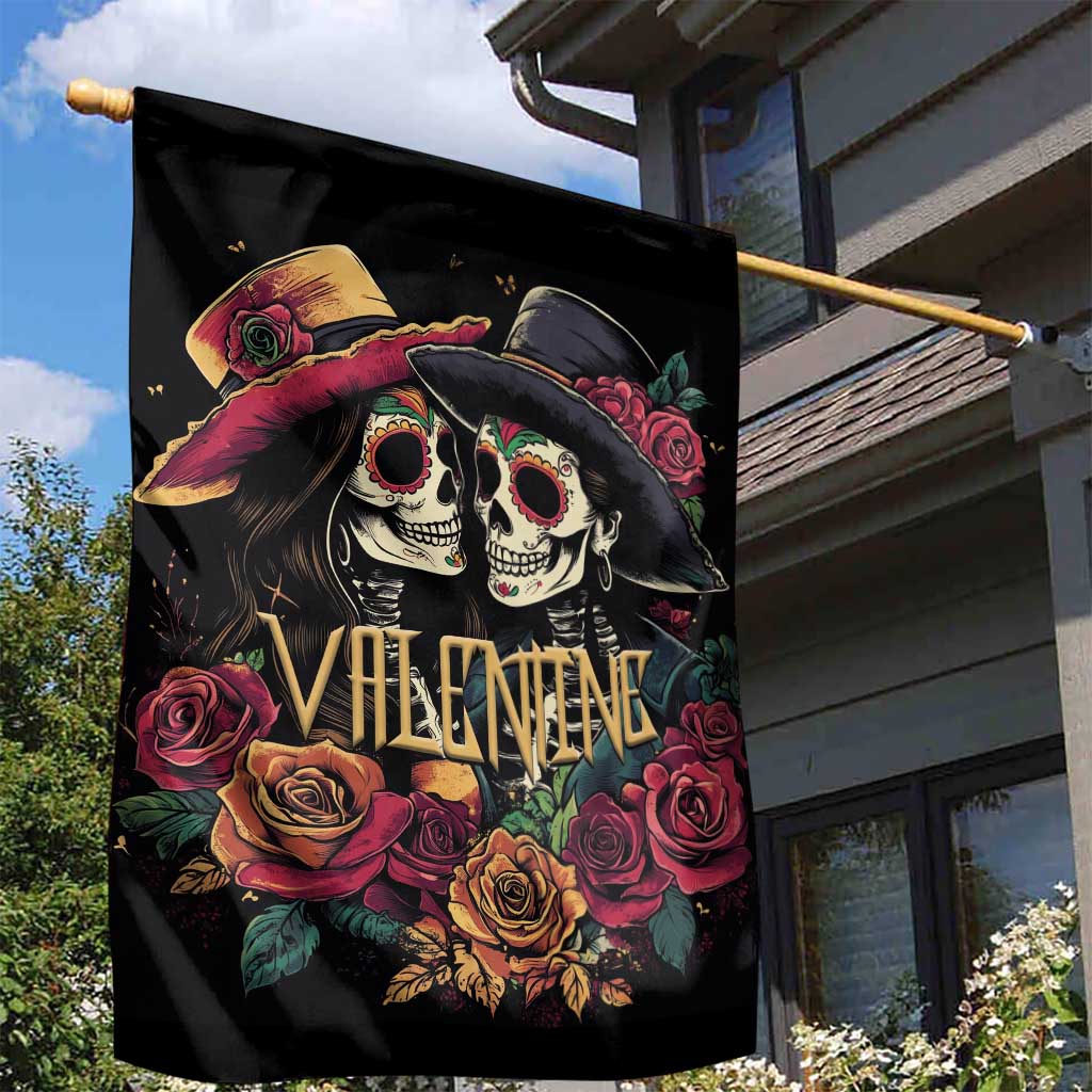 Sugar Skull Couple Valentine Garden Flag Roses Romantic Love