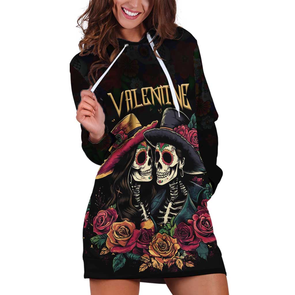 Personalised Sugar Skull Couple Valentine Hoodie Dress Roses Romantic Love