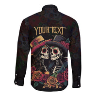 Personalised Sugar Skull Couple Valentine Long Sleeve Button Shirt Roses Romantic Love
