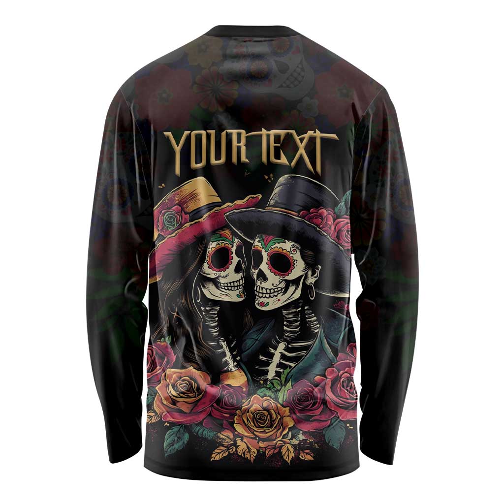 Personalised Sugar Skull Couple Valentine Long Sleeve Shirt Roses Romantic Love