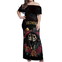 Personalised Sugar Skull Couple Valentine Off Shoulder Maxi Dress Roses Romantic Love
