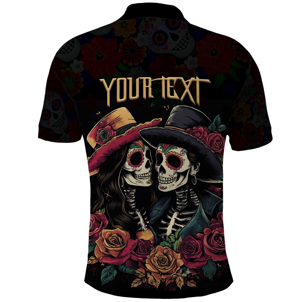 Personalised Sugar Skull Couple Valentine Polo Shirt Roses Romantic Love