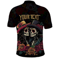Personalised Sugar Skull Couple Valentine Polo Shirt Roses Romantic Love
