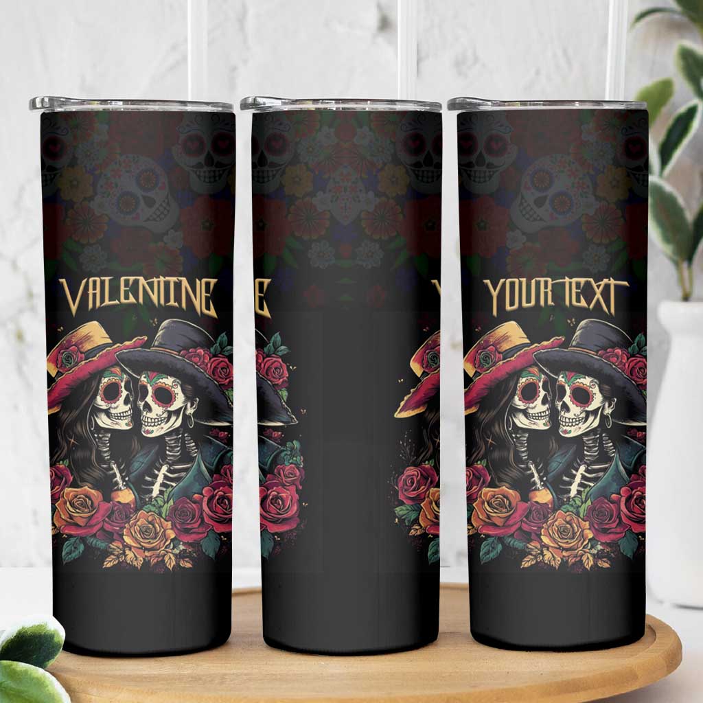 Personalised Sugar Skull Couple Valentine Skinny Tumbler Roses Romantic Love
