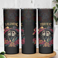 Personalised Sugar Skull Couple Valentine Skinny Tumbler Roses Romantic Love