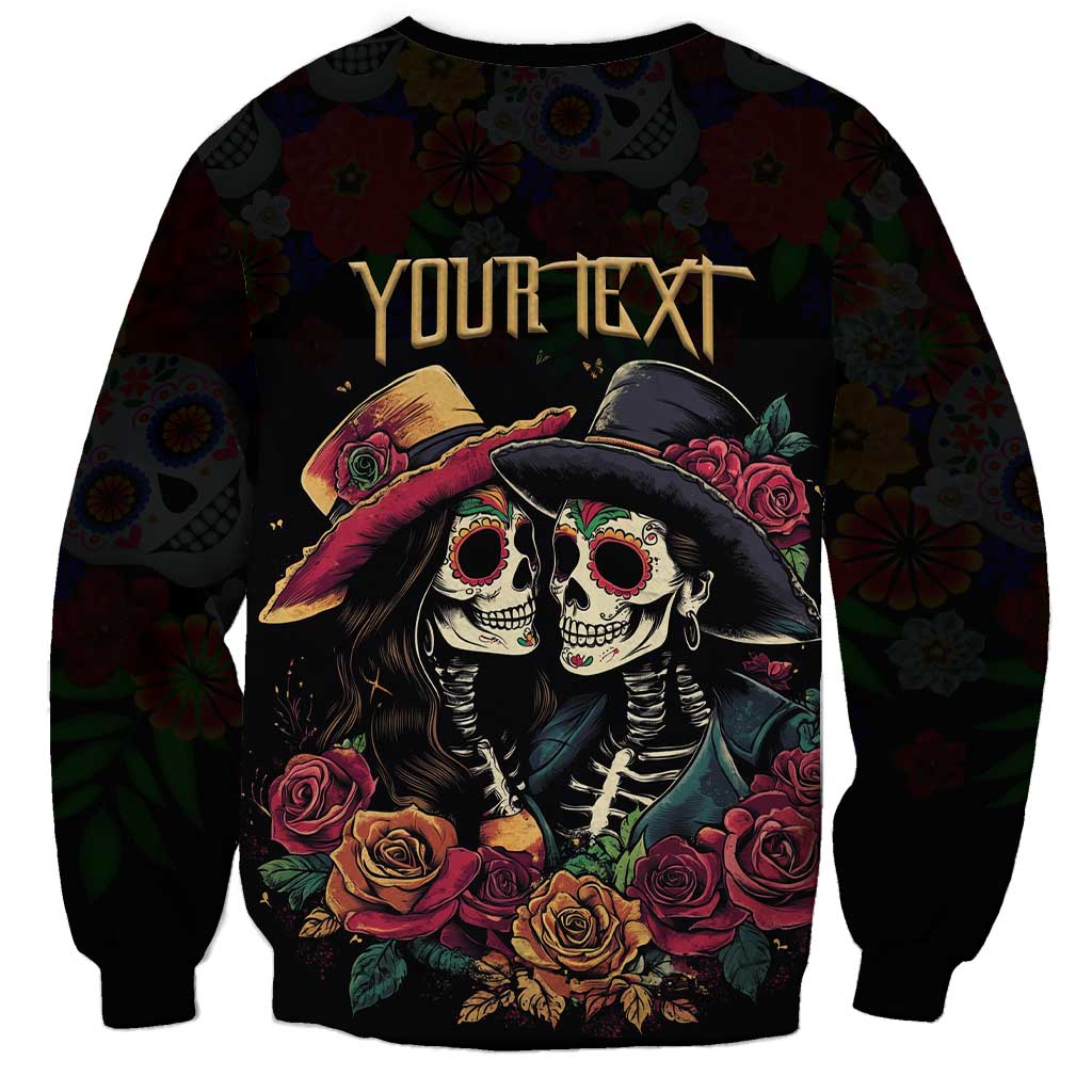 Personalised Sugar Skull Couple Valentine Sweatshirt Roses Romantic Love