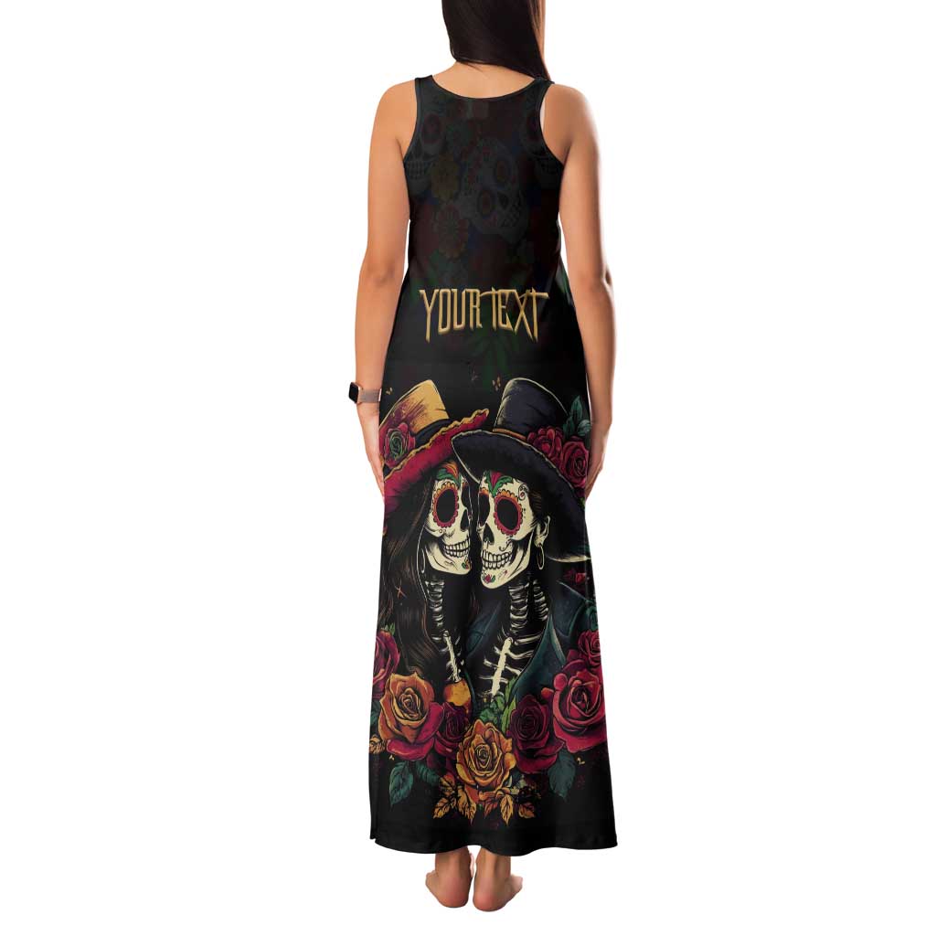 Personalised Sugar Skull Couple Valentine Tank Maxi Dress Roses Romantic Love