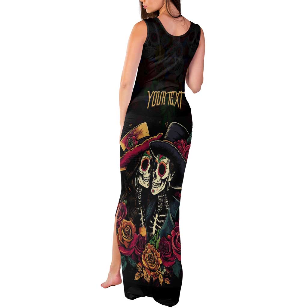 Personalised Sugar Skull Couple Valentine Tank Maxi Dress Roses Romantic Love