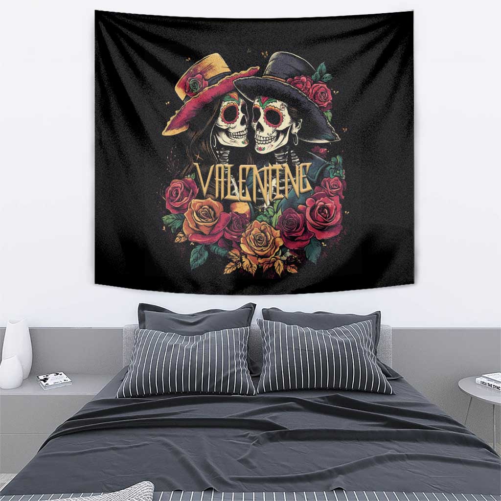 Sugar Skull Couple Valentine Tapestry Roses Romantic Love