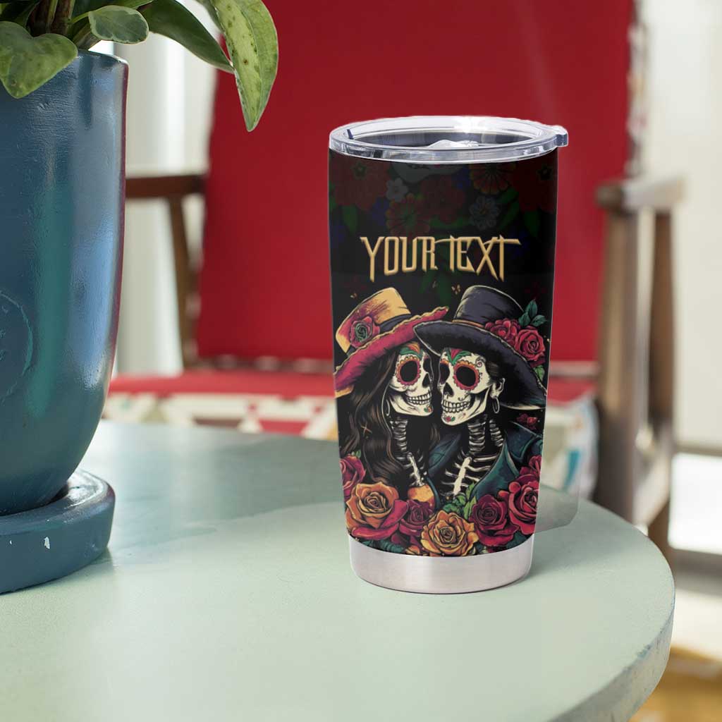 Personalised Sugar Skull Couple Valentine Tumbler Cup Roses Romantic Love