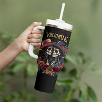 Personalised Sugar Skull Couple Valentine Tumbler With Handle Roses Romantic Love
