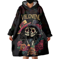Personalised Sugar Skull Couple Valentine Wearable Blanket Hoodie Roses Romantic Love