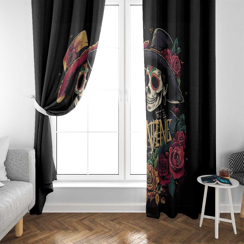 Sugar Skull Couple Valentine Window Curtain Roses Romantic Love