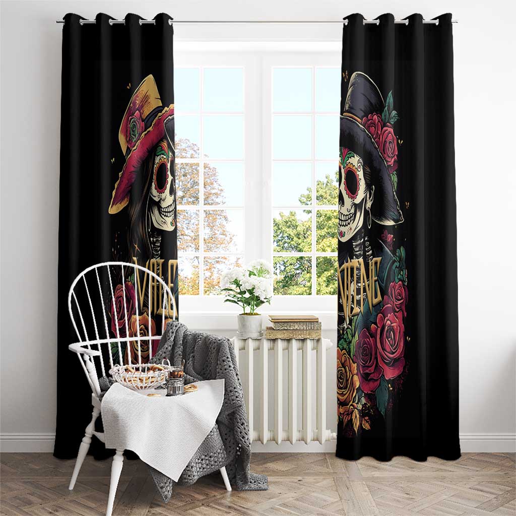 Sugar Skull Couple Valentine Window Curtain Roses Romantic Love