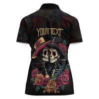 Personalised Sugar Skull Couple Valentine Women Polo Shirt Roses Romantic Love