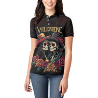 Personalised Sugar Skull Couple Valentine Women Polo Shirt Roses Romantic Love