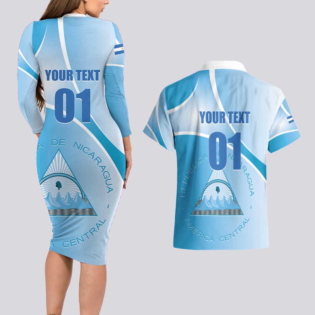 Custom Nicaragua Football Couples Matching Long Sleeve Bodycon Dress and Hawaiian Shirt Vamos Los Pinoleros
