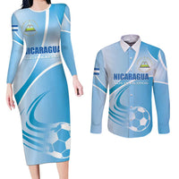 Custom Nicaragua Football Couples Matching Long Sleeve Bodycon Dress and Long Sleeve Button Shirt Vamos Los Pinoleros