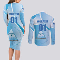 Custom Nicaragua Football Couples Matching Long Sleeve Bodycon Dress and Long Sleeve Button Shirt Vamos Los Pinoleros