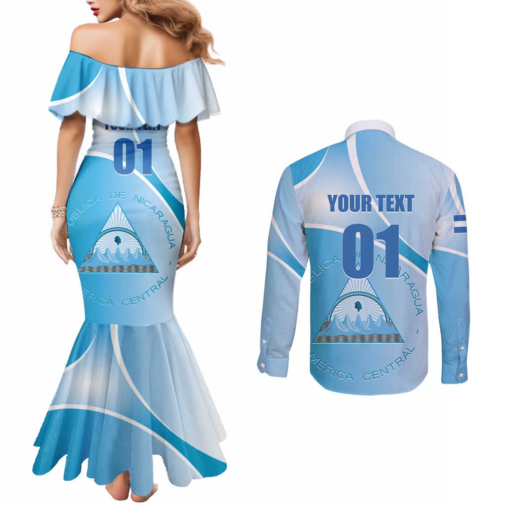 Custom Nicaragua Football Couples Matching Mermaid Dress and Long Sleeve Button Shirt Vamos Los Pinoleros