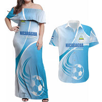 Custom Nicaragua Football Couples Matching Off Shoulder Maxi Dress and Hawaiian Shirt Vamos Los Pinoleros