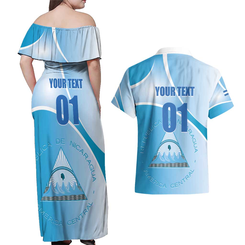 Custom Nicaragua Football Couples Matching Off Shoulder Maxi Dress and Hawaiian Shirt Vamos Los Pinoleros