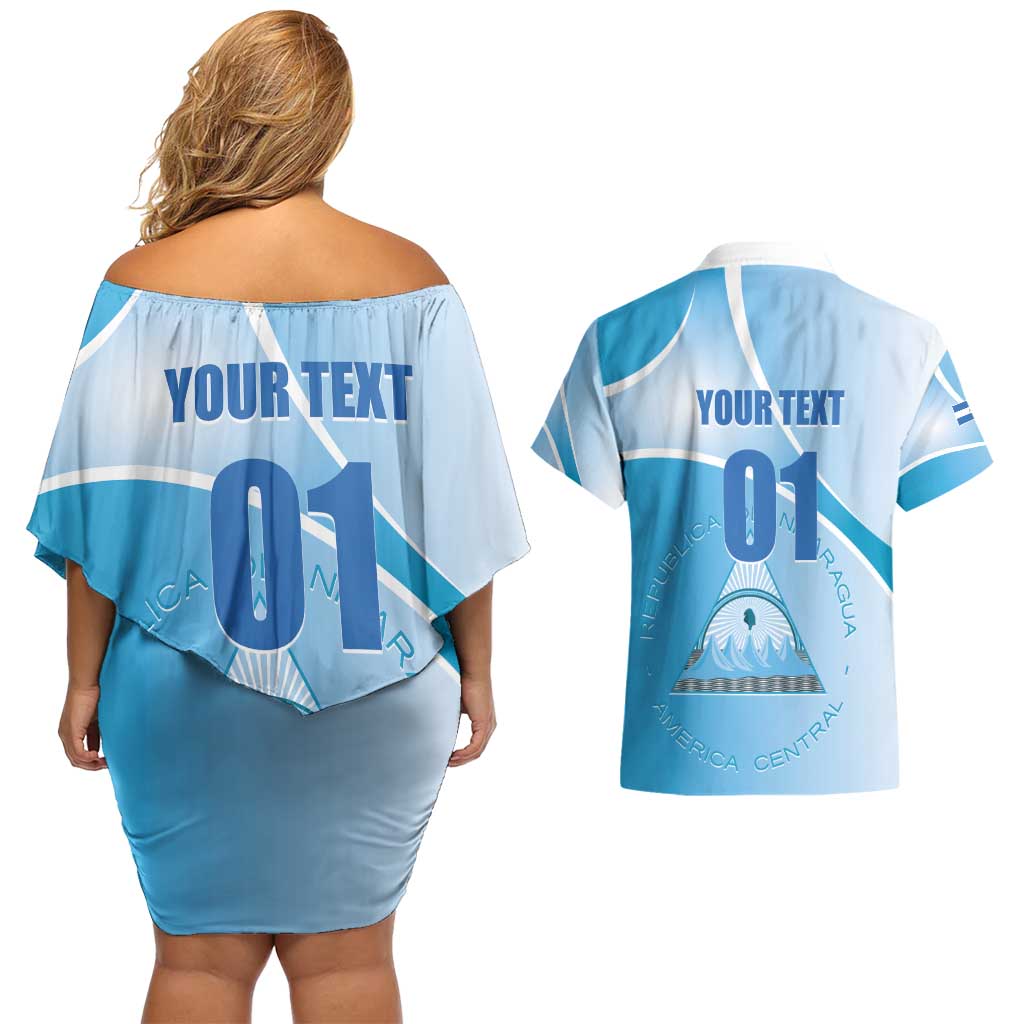 Custom Nicaragua Football Couples Matching Off Shoulder Short Dress and Hawaiian Shirt Vamos Los Pinoleros