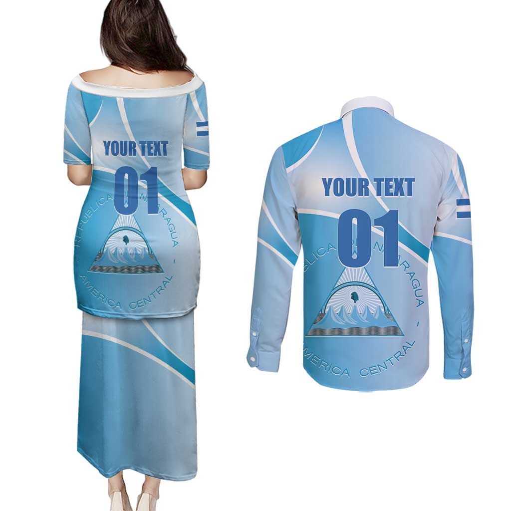 Custom Nicaragua Football Couples Matching Puletasi and Long Sleeve Button Shirt Vamos Los Pinoleros