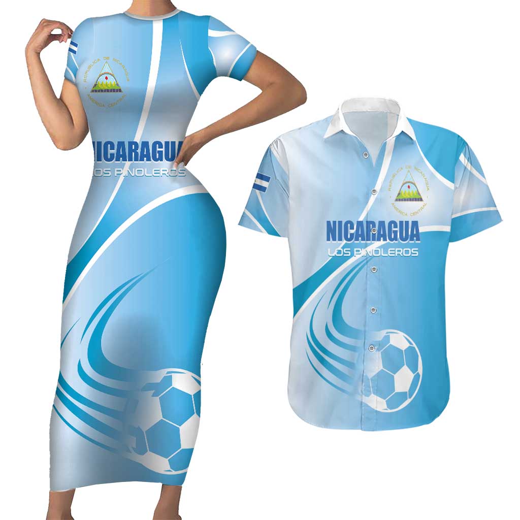 Custom Nicaragua Football Couples Matching Short Sleeve Bodycon Dress and Hawaiian Shirt Vamos Los Pinoleros