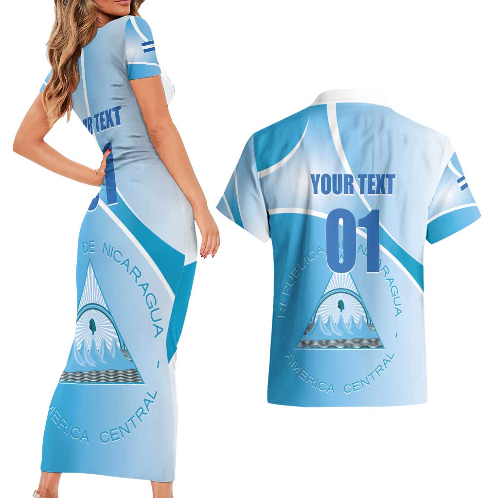 Custom Nicaragua Football Couples Matching Short Sleeve Bodycon Dress and Hawaiian Shirt Vamos Los Pinoleros