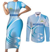 Custom Nicaragua Football Couples Matching Short Sleeve Bodycon Dress and Long Sleeve Button Shirt Vamos Los Pinoleros