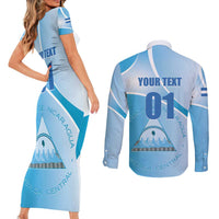 Custom Nicaragua Football Couples Matching Short Sleeve Bodycon Dress and Long Sleeve Button Shirt Vamos Los Pinoleros