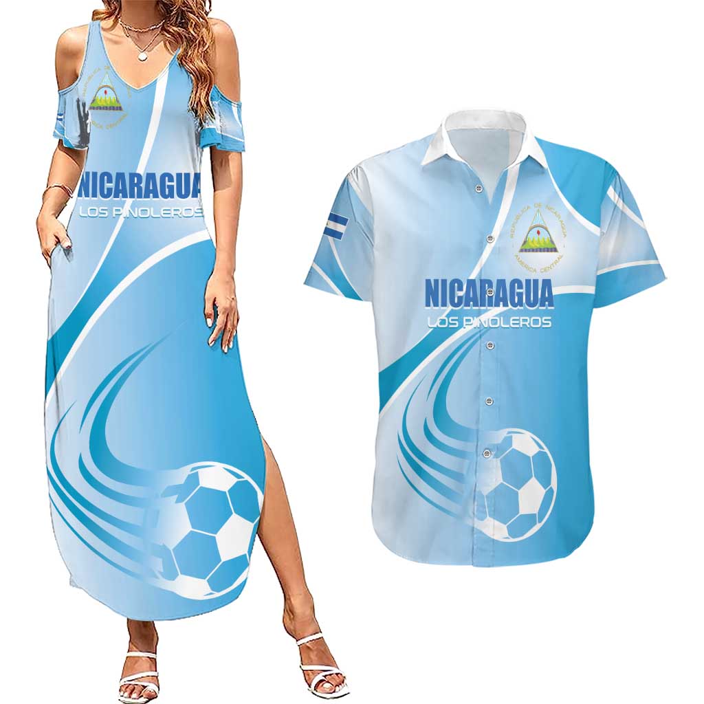 Custom Nicaragua Football Couples Matching Summer Maxi Dress and Hawaiian Shirt Vamos Los Pinoleros