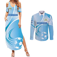 Custom Nicaragua Football Couples Matching Summer Maxi Dress and Long Sleeve Button Shirt Vamos Los Pinoleros