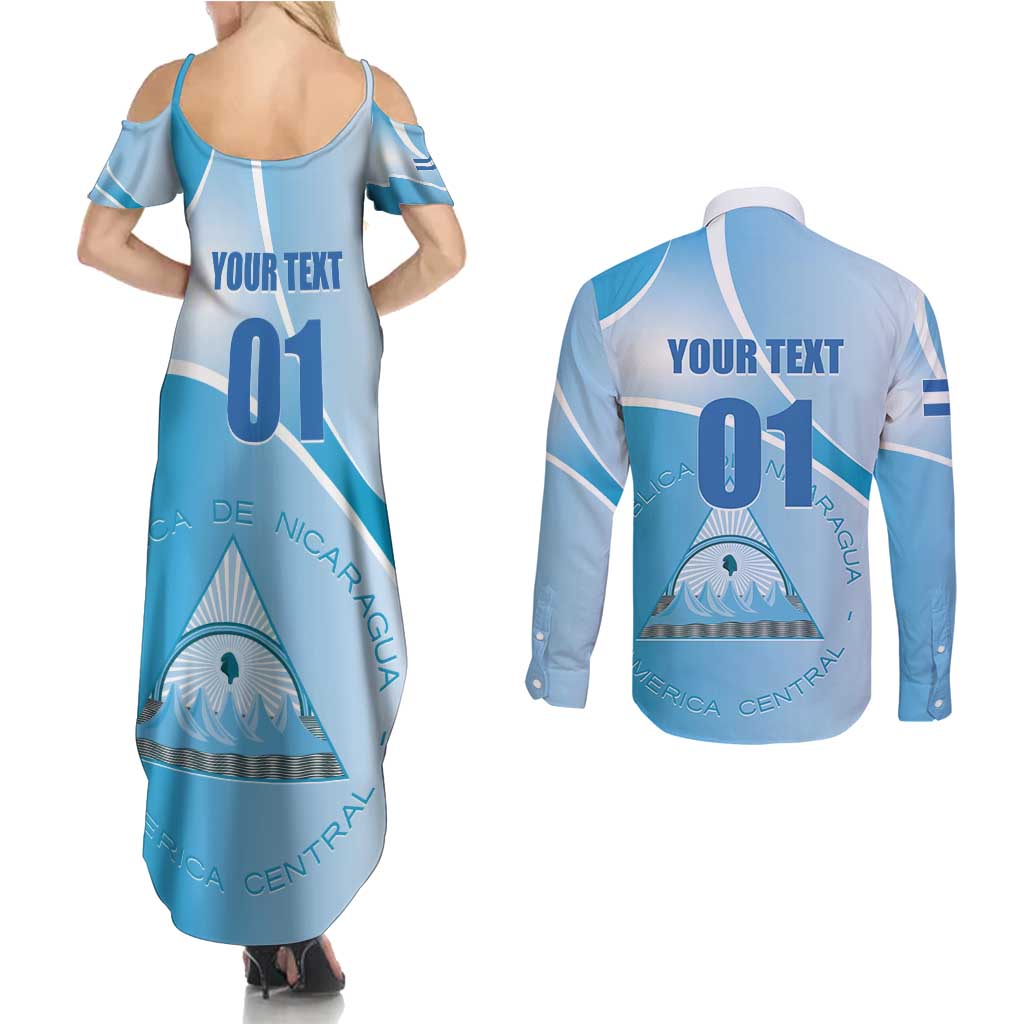 Custom Nicaragua Football Couples Matching Summer Maxi Dress and Long Sleeve Button Shirt Vamos Los Pinoleros