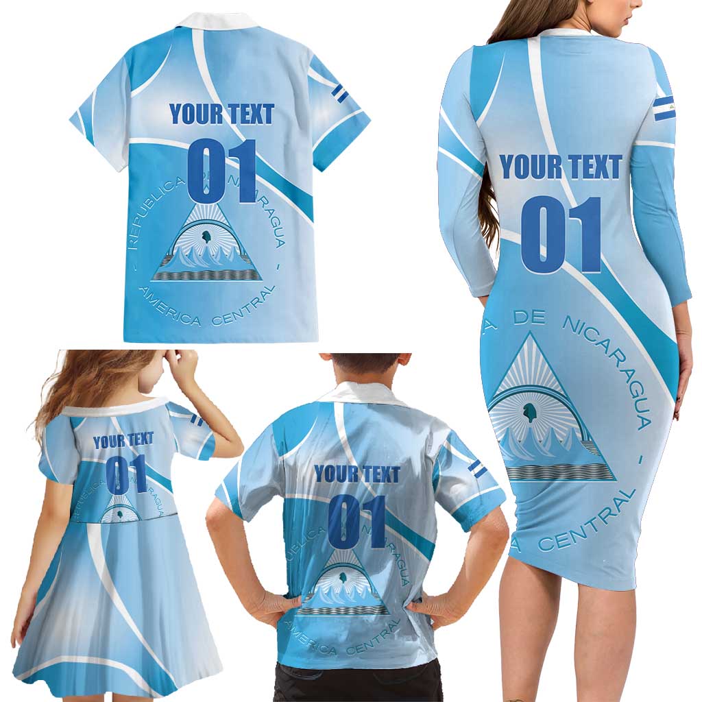 Custom Nicaragua Football Family Matching Long Sleeve Bodycon Dress and Hawaiian Shirt Vamos Los Pinoleros