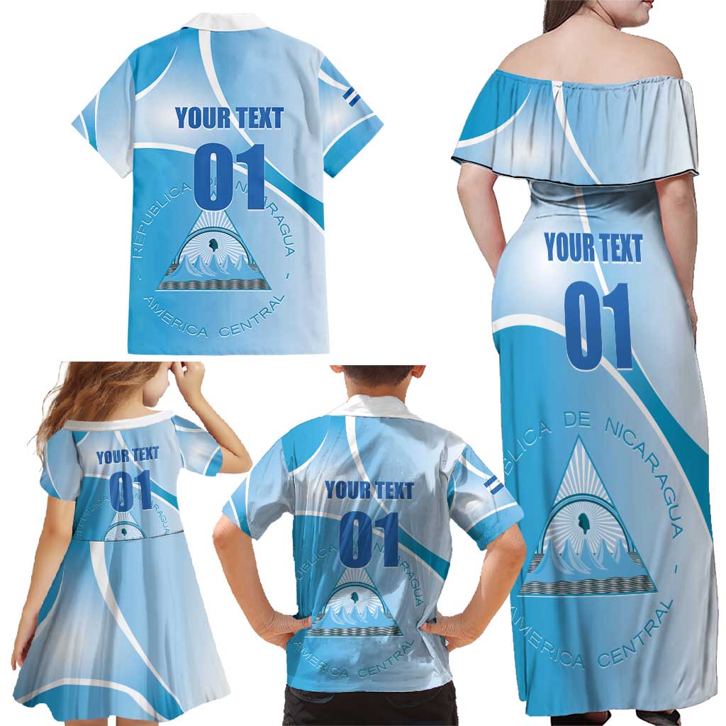 Custom Nicaragua Football Family Matching Off Shoulder Maxi Dress and Hawaiian Shirt Vamos Los Pinoleros