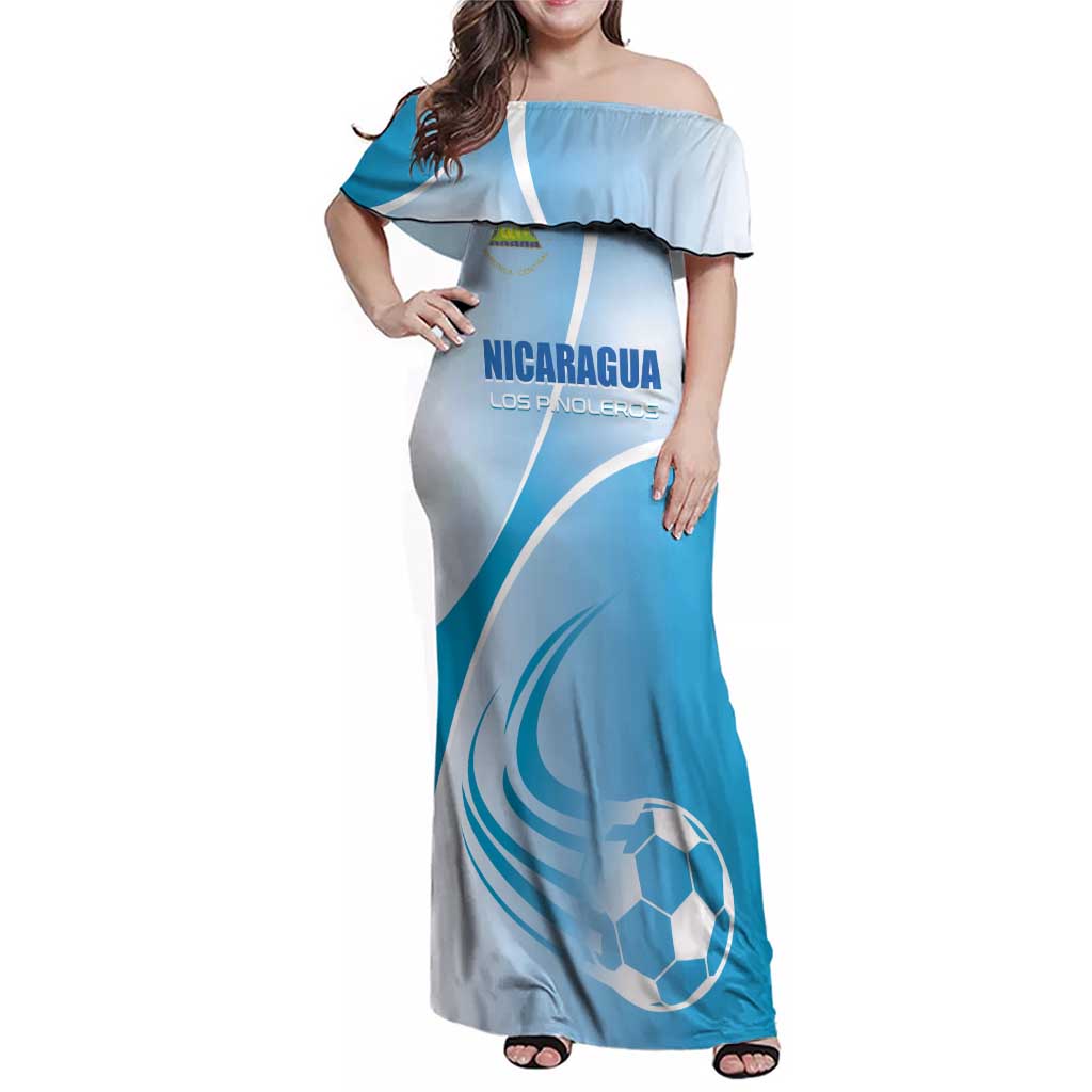 Custom Nicaragua Football Family Matching Off Shoulder Maxi Dress and Hawaiian Shirt Vamos Los Pinoleros