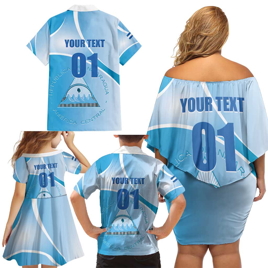 Custom Nicaragua Football Family Matching Off Shoulder Short Dress and Hawaiian Shirt Vamos Los Pinoleros