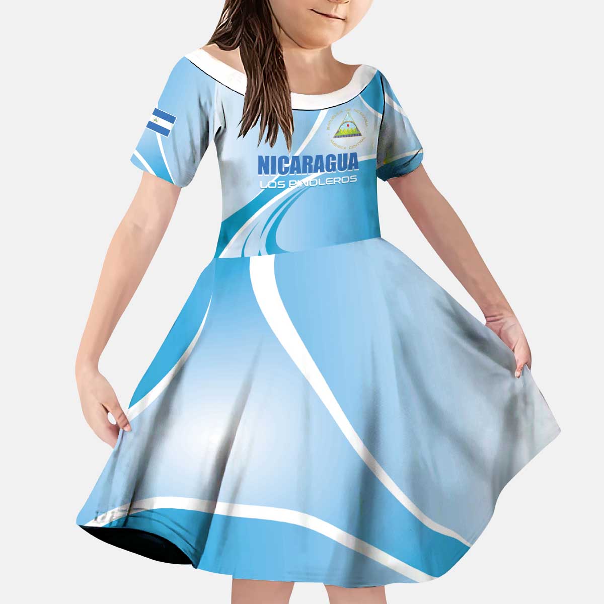 Custom Nicaragua Football Kid Short Sleeve Dress Vamos Los Pinoleros