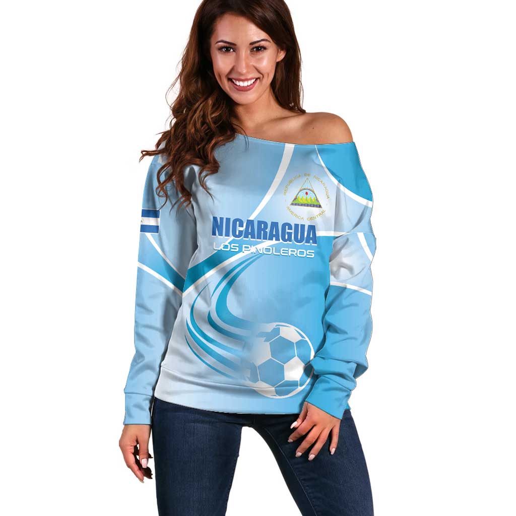 Custom Nicaragua Football Off Shoulder Sweater Vamos Los Pinoleros