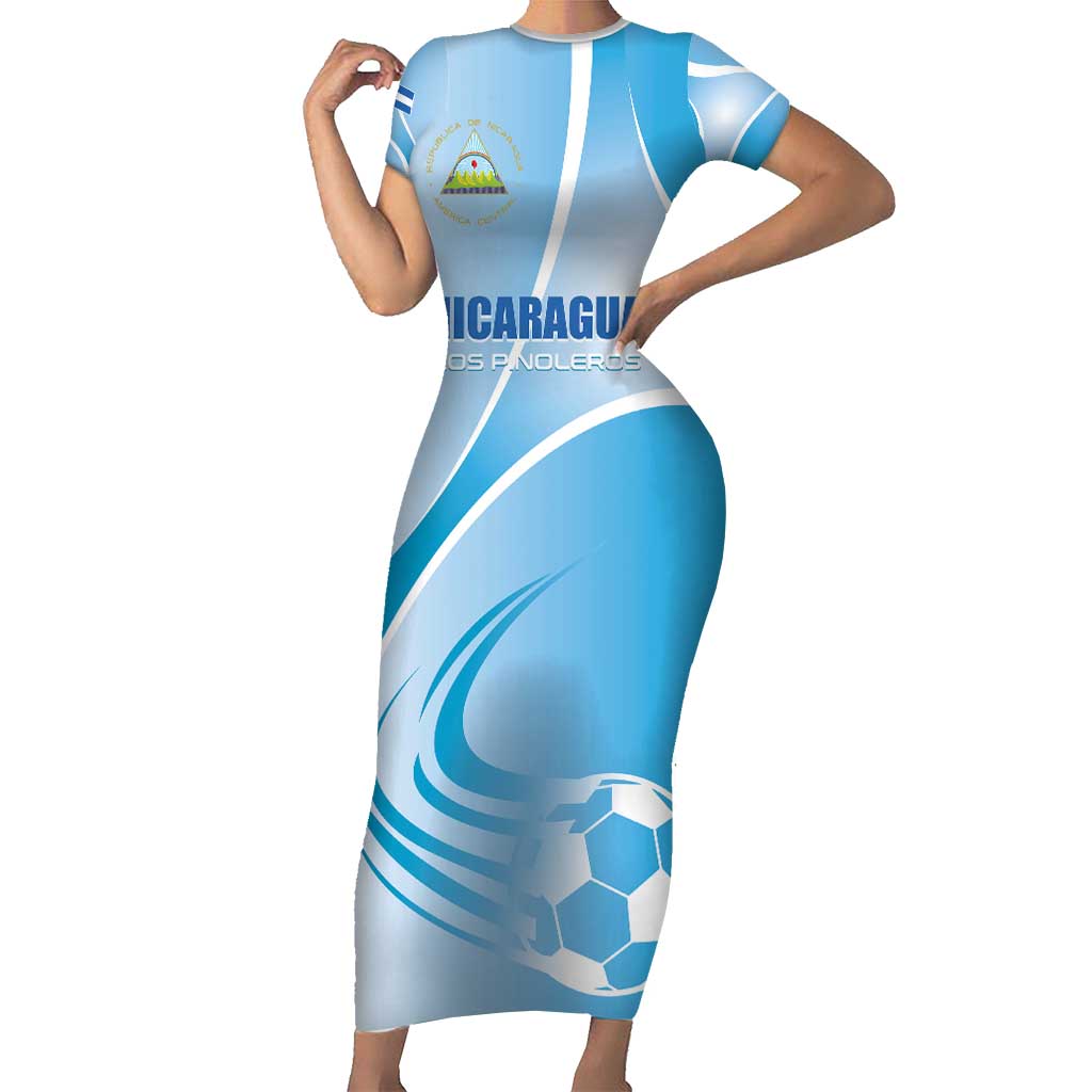 Custom Nicaragua Football Short Sleeve Bodycon Dress Vamos Los Pinoleros