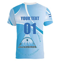 Custom Nicaragua Football Women V-Neck T-Shirt Vamos Los Pinoleros