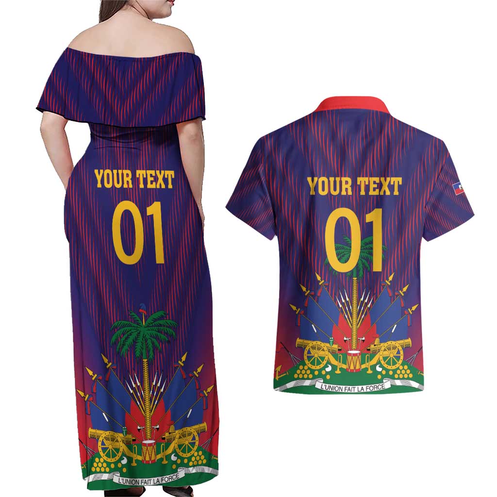 Custom Haiti Football Couples Matching Off Shoulder Maxi Dress and Hawaiian Shirt Come On Les Grenadiers