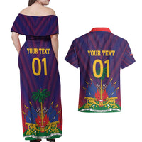 Custom Haiti Football Couples Matching Off Shoulder Maxi Dress and Hawaiian Shirt Come On Les Grenadiers